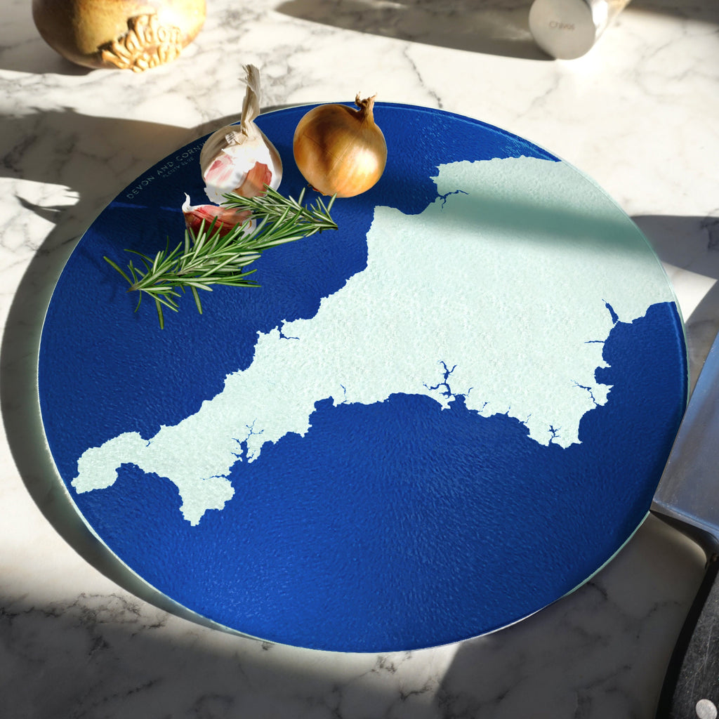 Devon and Cornwall Map Chopping Board - Devon Map, Cornwall Map Art, Worktop Saver, SW Coast, Salcombe Map, Falmouth Map, St Ives Map