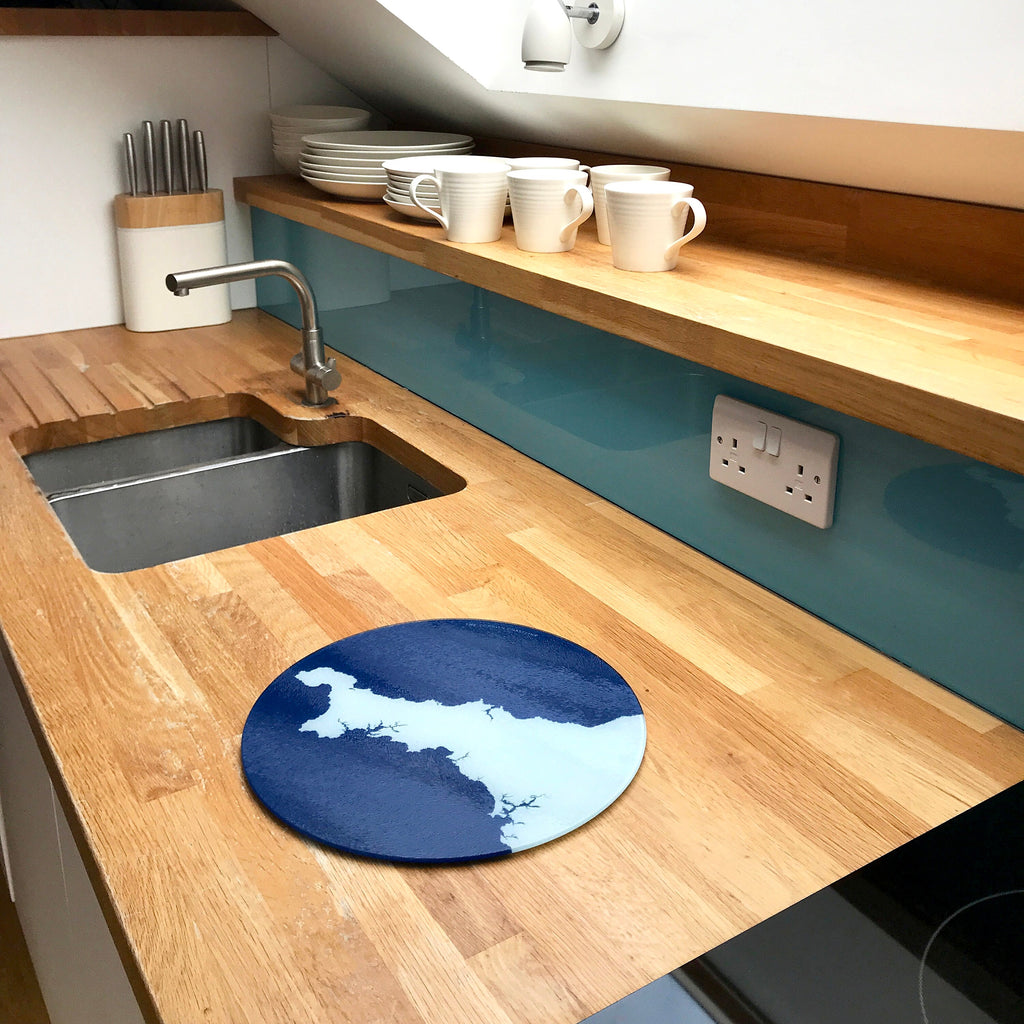 Cornwall Map Chopping Board - Cornwall Map Art, Cornwall Gift, Cornish Gift, Worktop Saver, Coastal home, Falmouth Map Art, St Ives Art