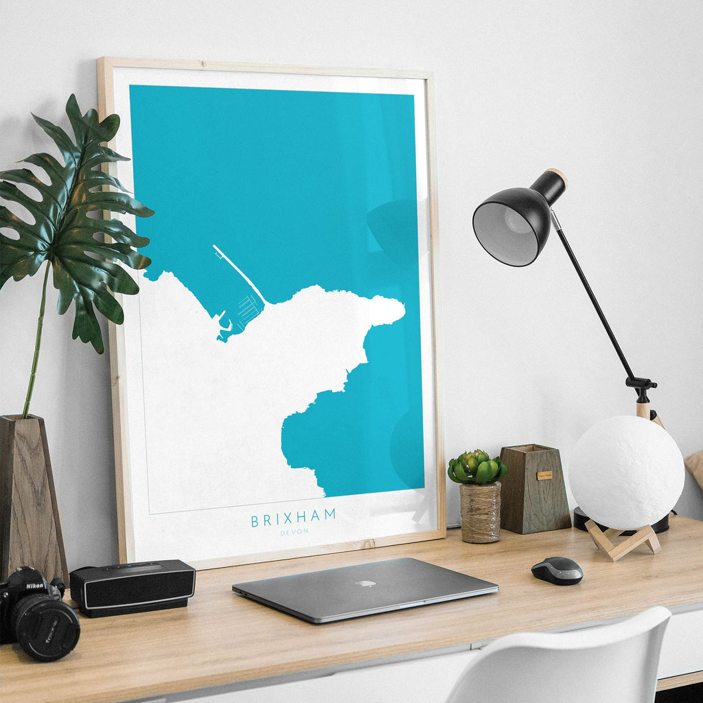 Brixham Print - Devon Map, Brixham Harbour Poster, English Riviera Art, Berry Head, Devon Coast, Brixham Travel Print, South Devon