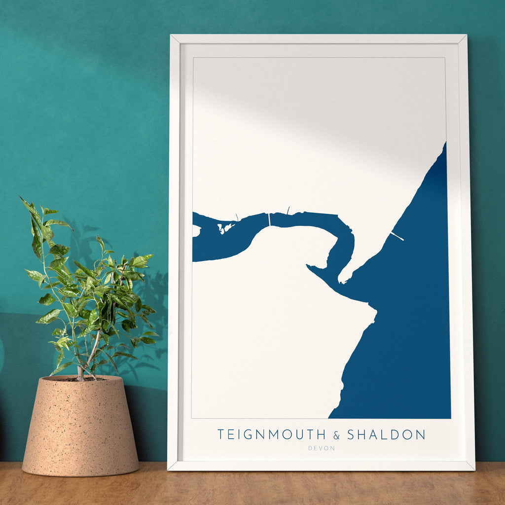 Teignmouth & Shaldon Print - Devon Map, River Teign Print, Teignmouth Travel Poster, Shaldon Beach Print, Devon Coast, South Devon