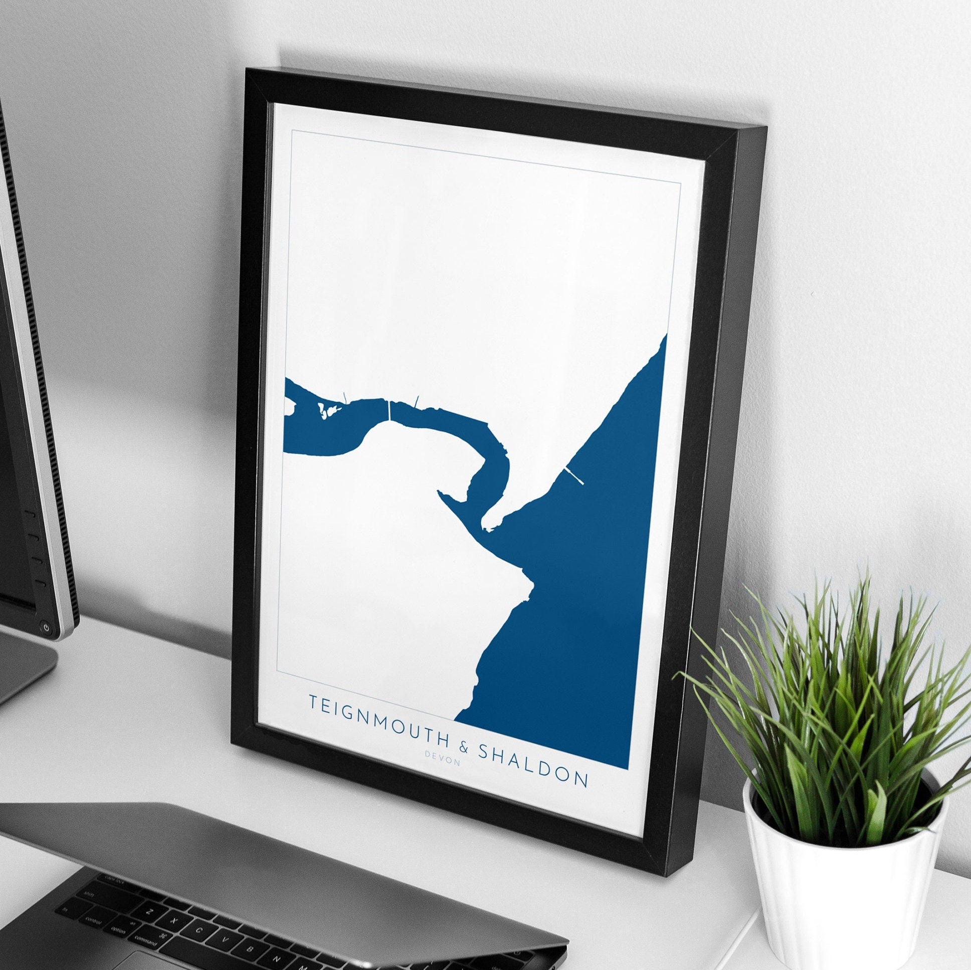 Teignmouth & Shaldon Print - Devon Map, River Teign Print, Teignmouth Travel Poster, Shaldon Beach Print, Devon Coast, South Devon