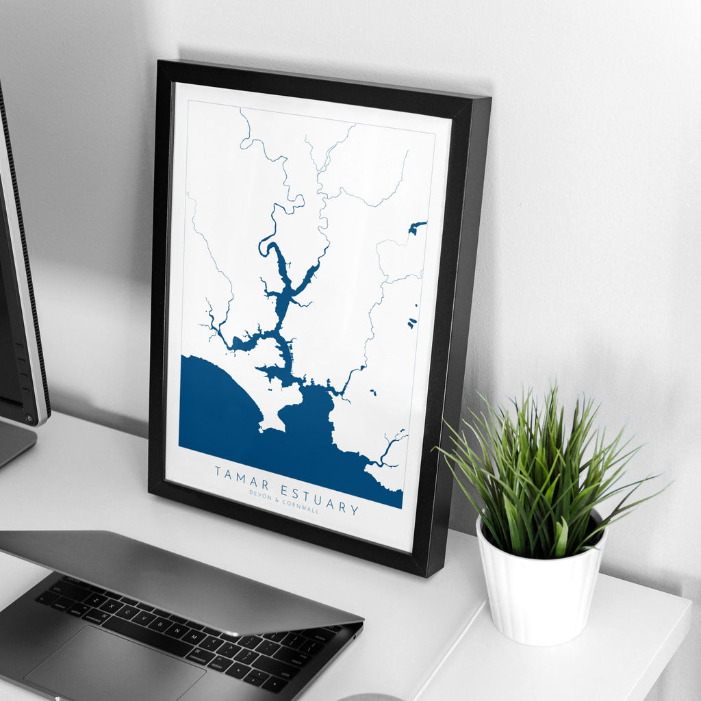The Tamar Estuary Print, Devon Art, Plymouth Art, Map Art, Cornwall Art, River Tamar Art