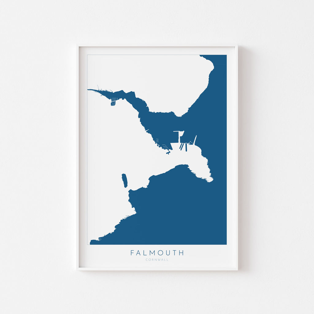 Falmouth Print - Cornwall Map, Falmouth Travel Poster, River Fal, South Cornwall, Cornish Coast Print, Nautical Home Decor