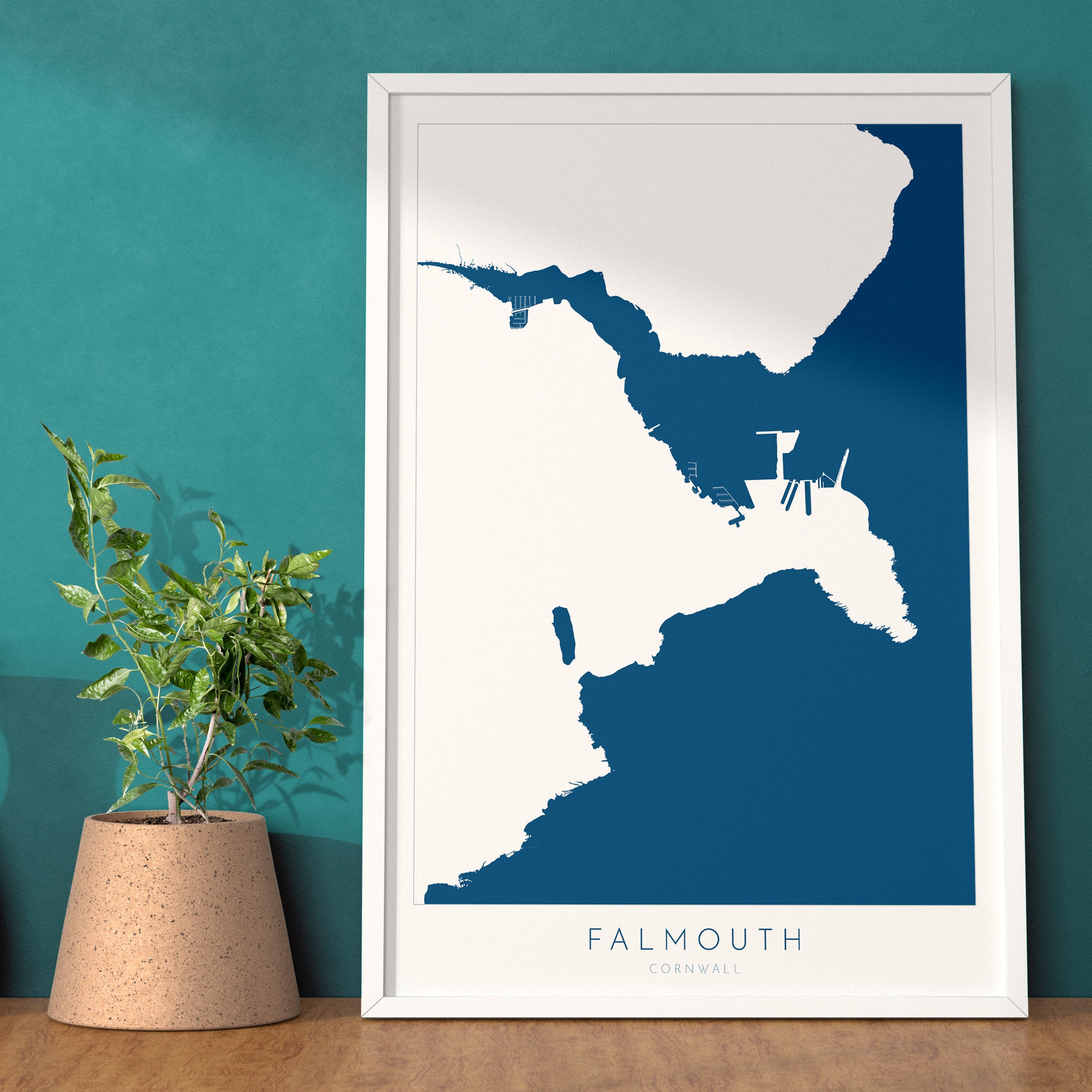 Falmouth Print - Cornwall Map, Falmouth Travel Poster, River Fal, South Cornwall, Cornish Coast Print, Nautical Home Decor