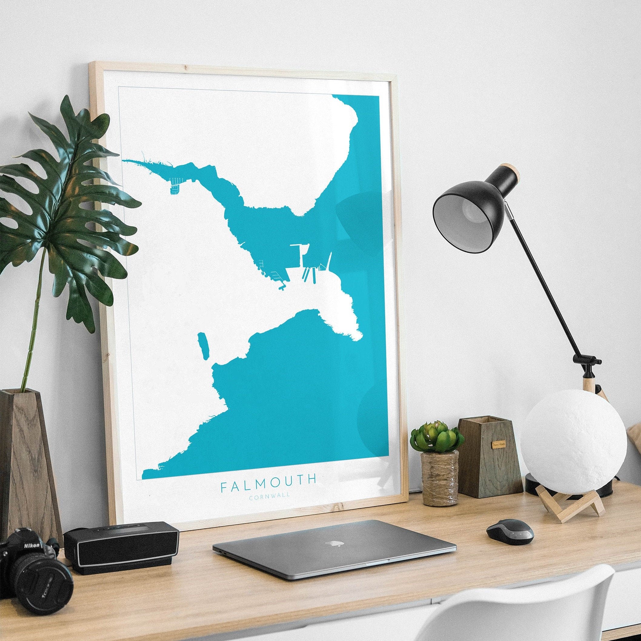 Falmouth Print - Cornwall Map, Falmouth Travel Poster, River Fal, South Cornwall, Cornish Coast Print, Nautical Home Decor