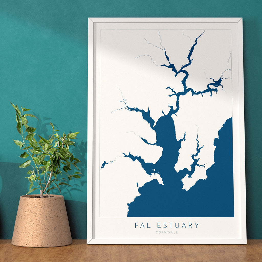 Fal Estuary Print - Cornwall Map, Falmouth Travel Poster, River Fal, South Cornwall, Cornish Coast Print, Nautical Home Decor