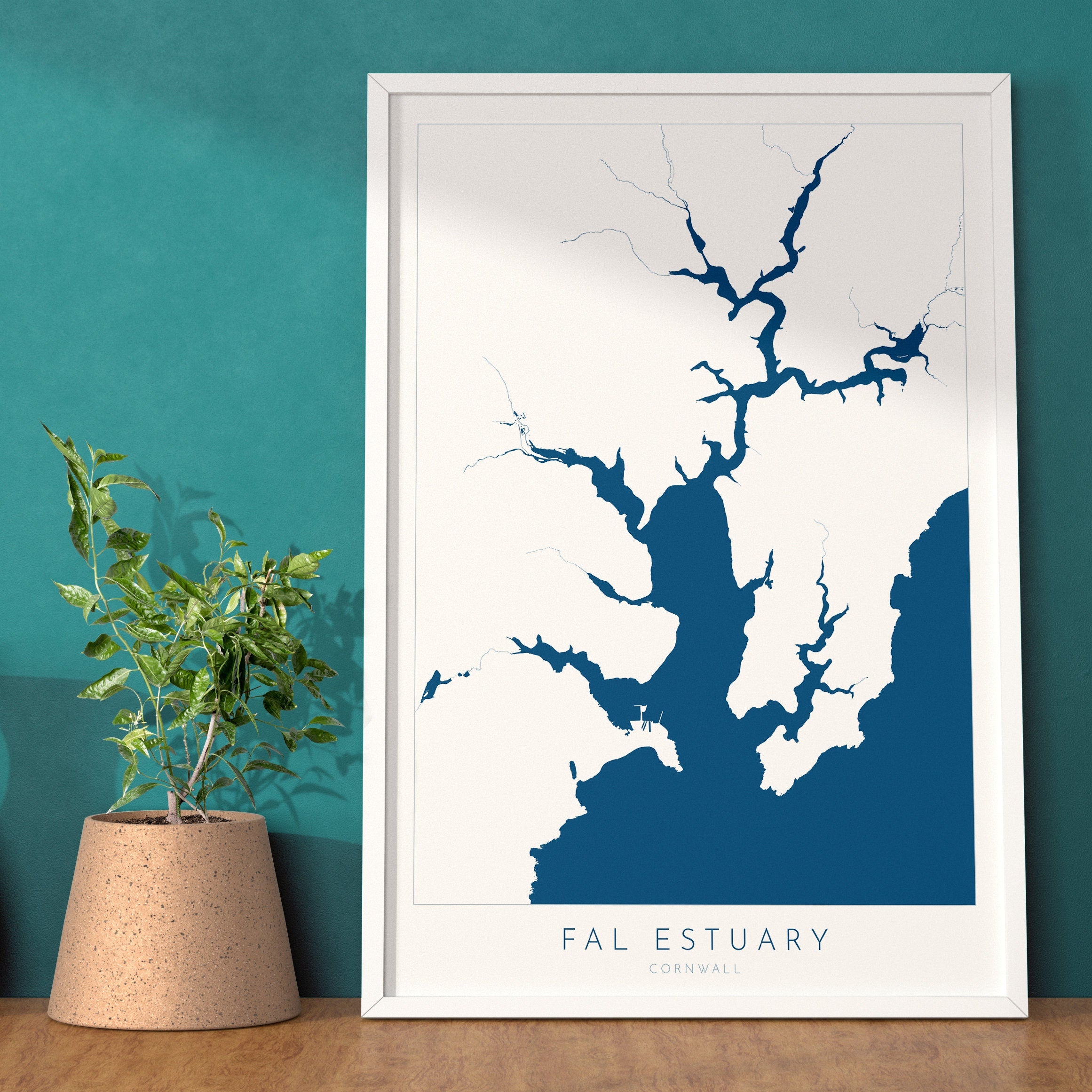 Fal Estuary Print - Cornwall Map, Falmouth Travel Poster, River Fal, South Cornwall, Cornish Coast Print, Nautical Home Decor