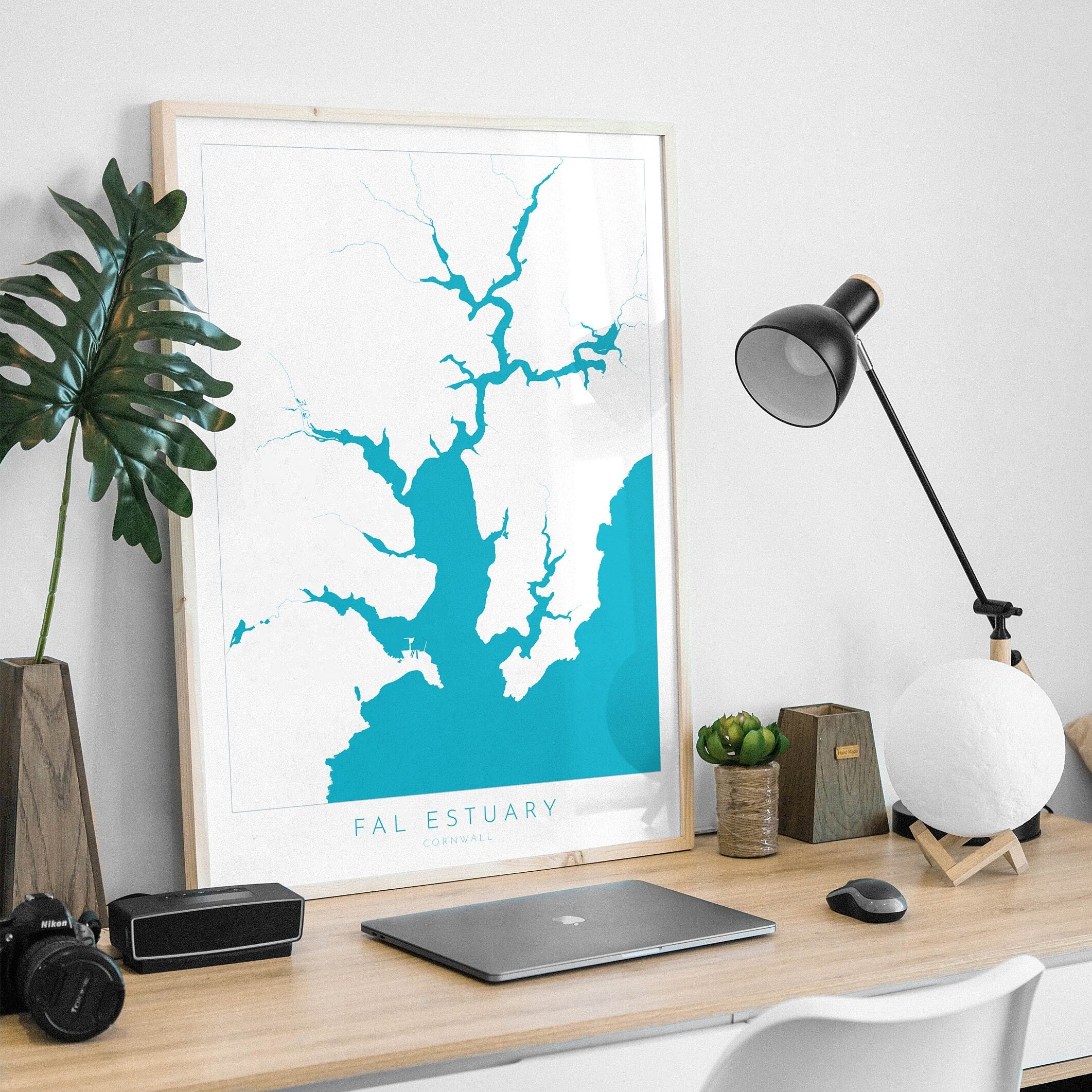 Fal Estuary Print - Cornwall Map, Falmouth Travel Poster, River Fal, South Cornwall, Cornish Coast Print, Nautical Home Decor