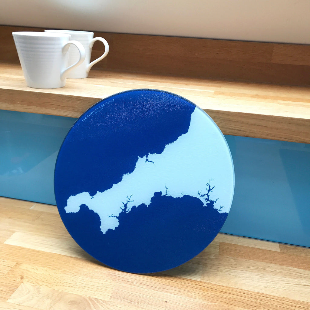 Cornwall Map Chopping Board - Cornwall Map Art, Cornwall Gift, Cornish Gift, Worktop Saver, Coastal home, Falmouth Map Art, St Ives Art