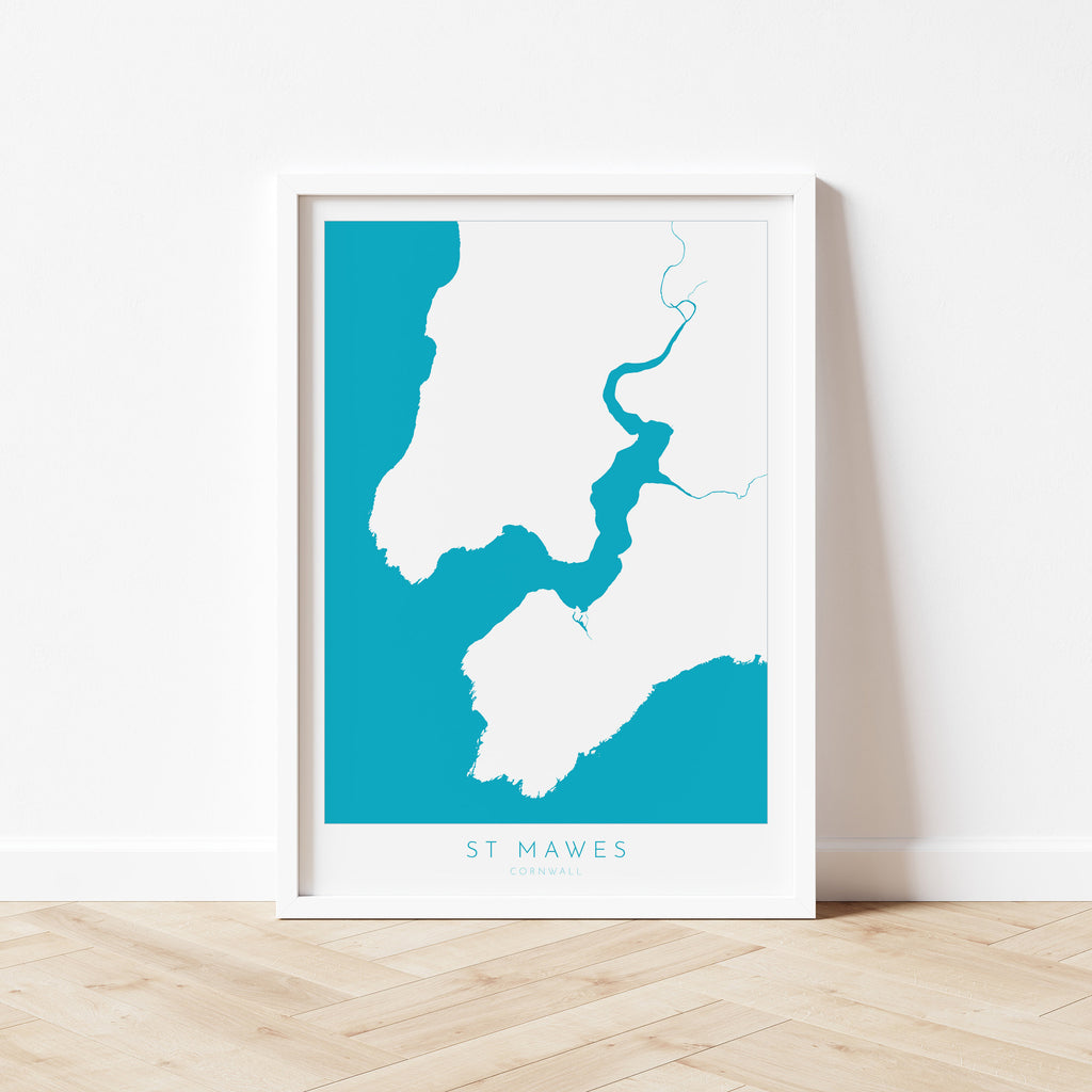 St Mawes Print - Cornwall Map, St Mawes Travel Poster, Fal Estuary, Roseland Peninsula, South Cornwall, Cornish Coast Print