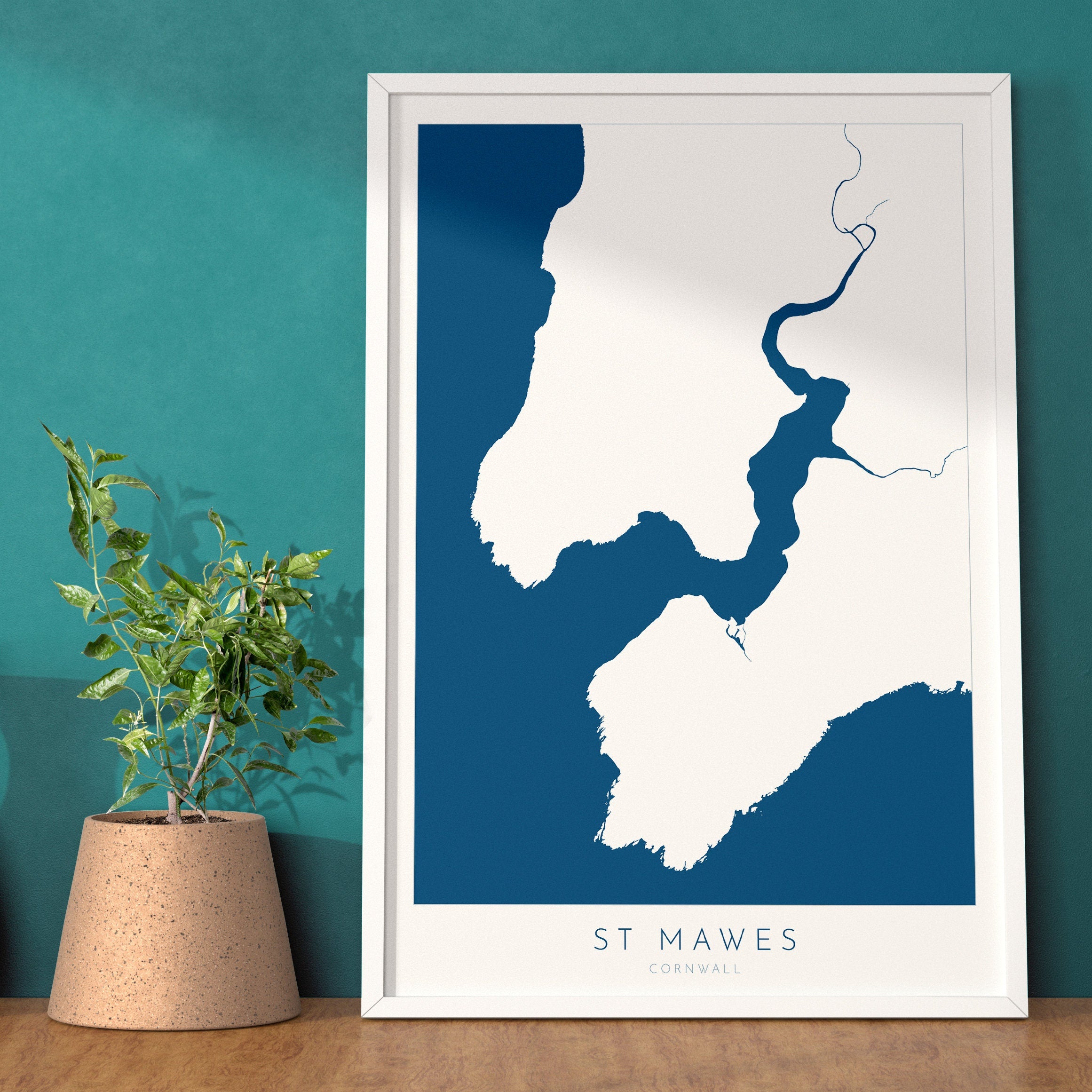 St Mawes Print - Cornwall Map, St Mawes Travel Poster, Fal Estuary, Roseland Peninsula, South Cornwall, Cornish Coast Print
