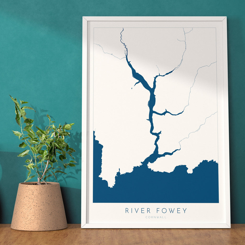 River Fowey Print - Fowey Map Poster, Polruan Art, Cornwall Map, Cornish Coast Print, Nautical Home Decor