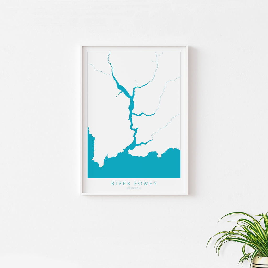River Fowey Print - Fowey Map Poster, Polruan Art, Cornwall Map, Cornish Coast Print, Nautical Home Decor