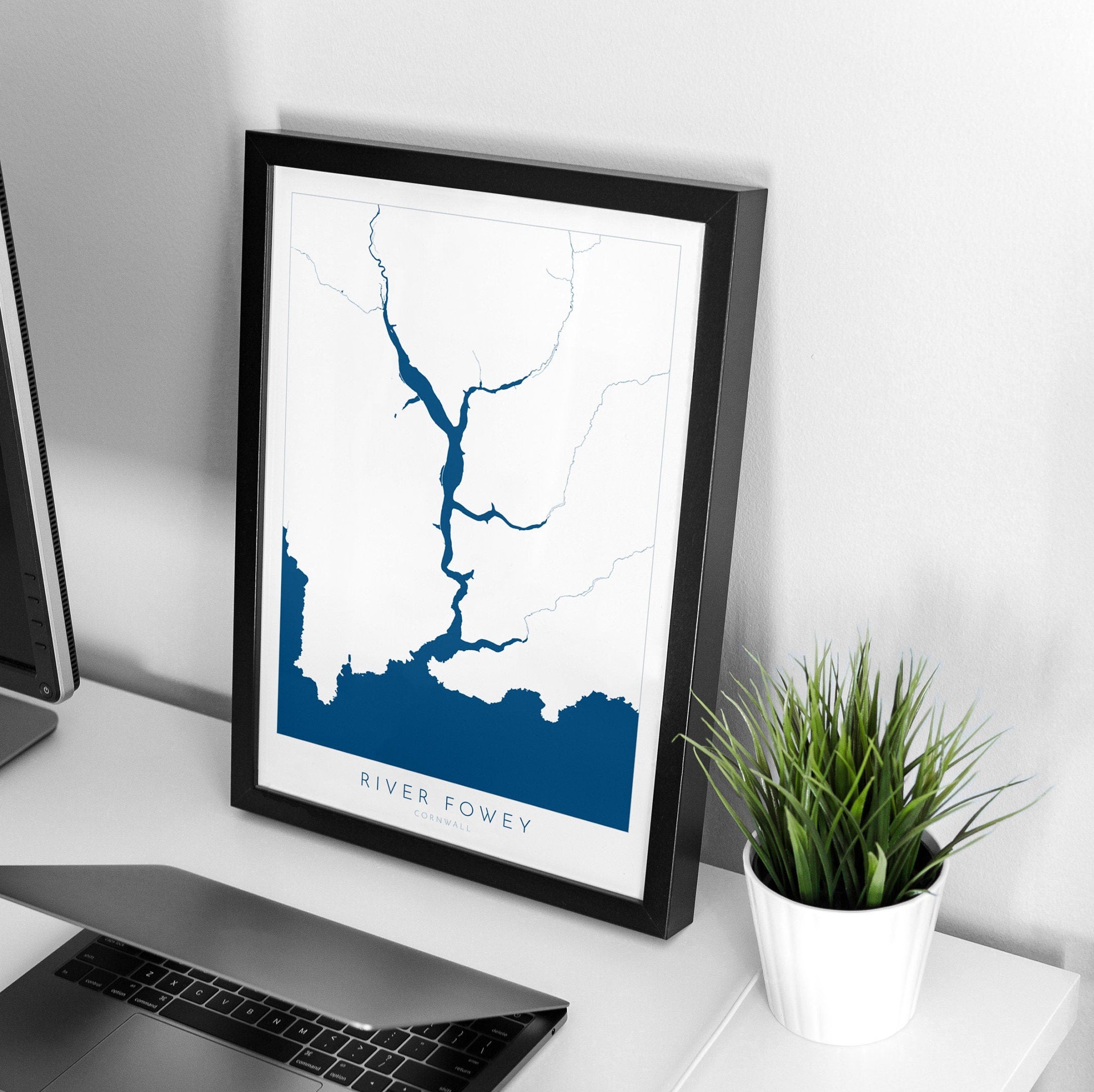 River Fowey Print - Fowey Map Poster, Polruan Art, Cornwall Map, Cornish Coast Print, Nautical Home Decor