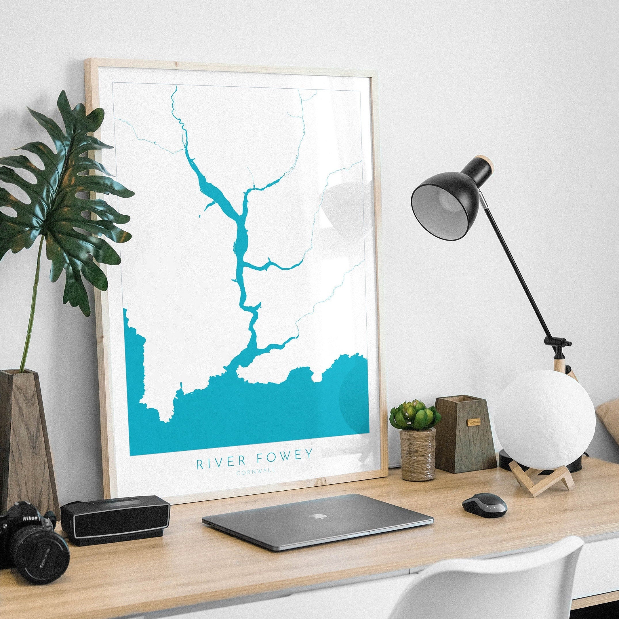 River Fowey Print - Fowey Map Poster, Polruan Art, Cornwall Map, Cornish Coast Print, Nautical Home Decor