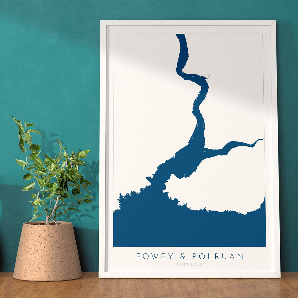 Fowey Print - Polruan Map Poster, River Fowey Art, Cornwall Map, Cornish Coast Print, Nautical Home Decor