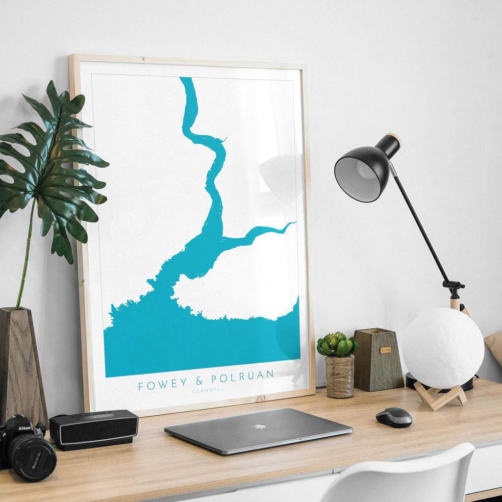 Fowey Print - Polruan Map Poster, River Fowey Art, Cornwall Map, Cornish Coast Print, Nautical Home Decor