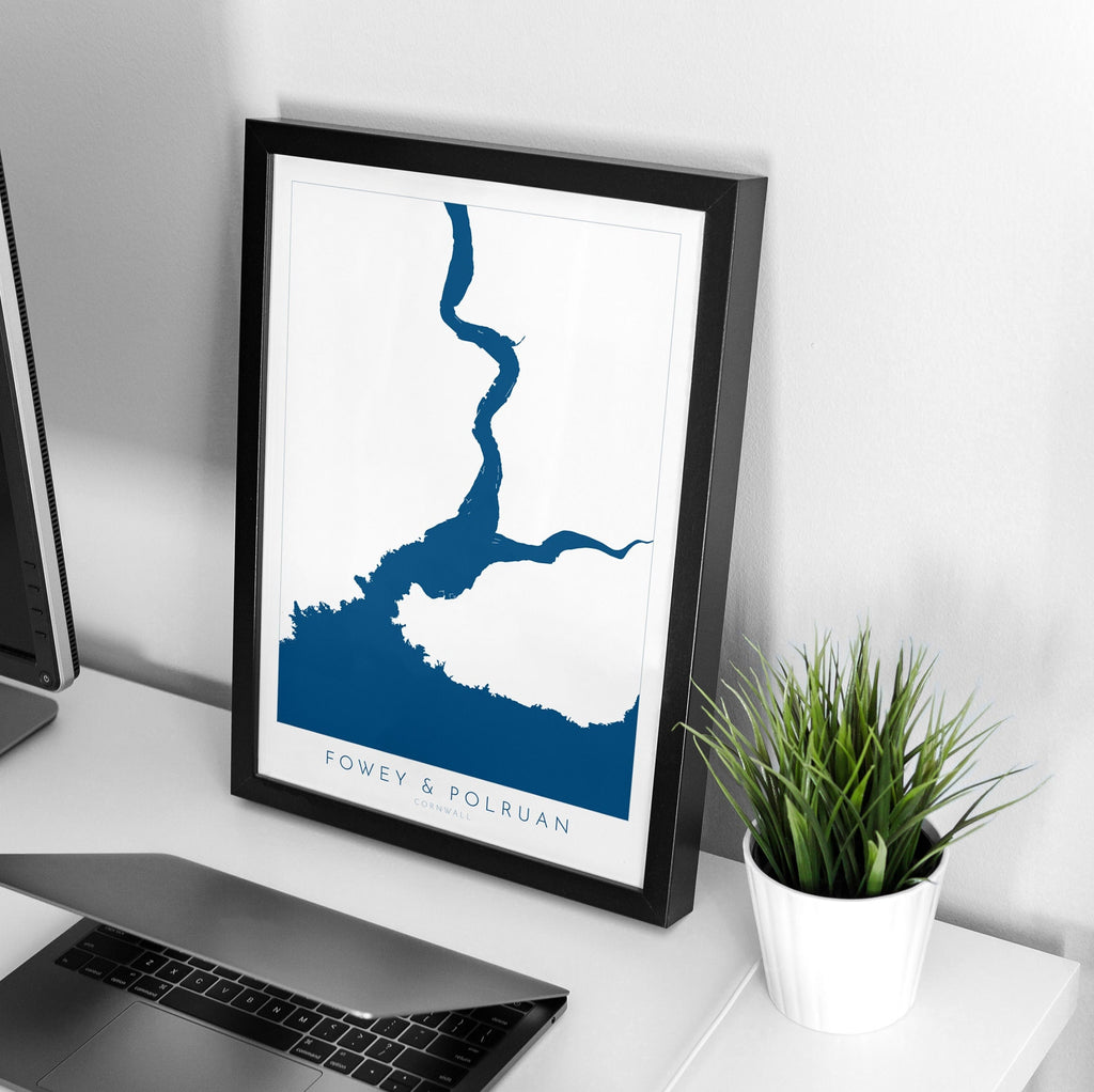 Fowey Print - Polruan Map Poster, River Fowey Art, Cornwall Map, Cornish Coast Print, Nautical Home Decor