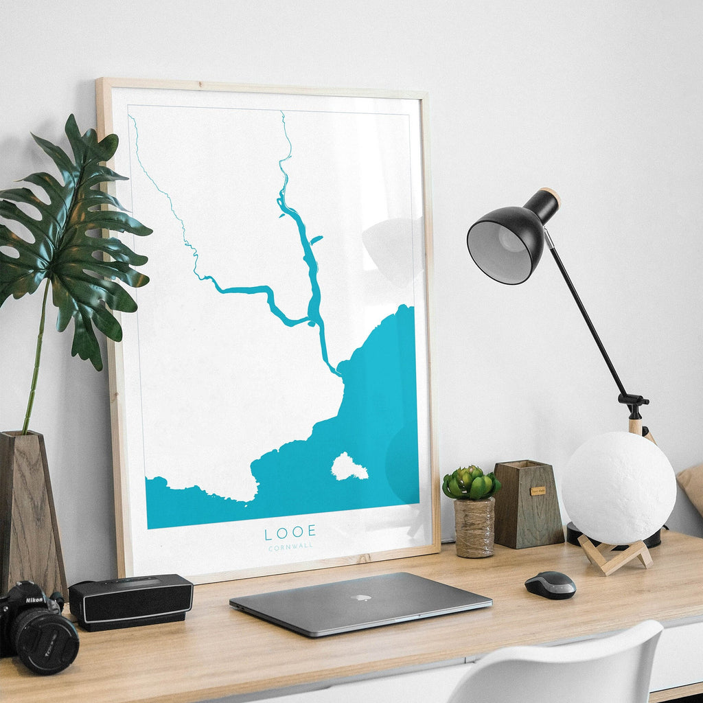 Looe Print - Cornwall Map, Looe Travel Poster, Looe River, South Cornwall, Cornish Coast Print, Nautical Home Decor