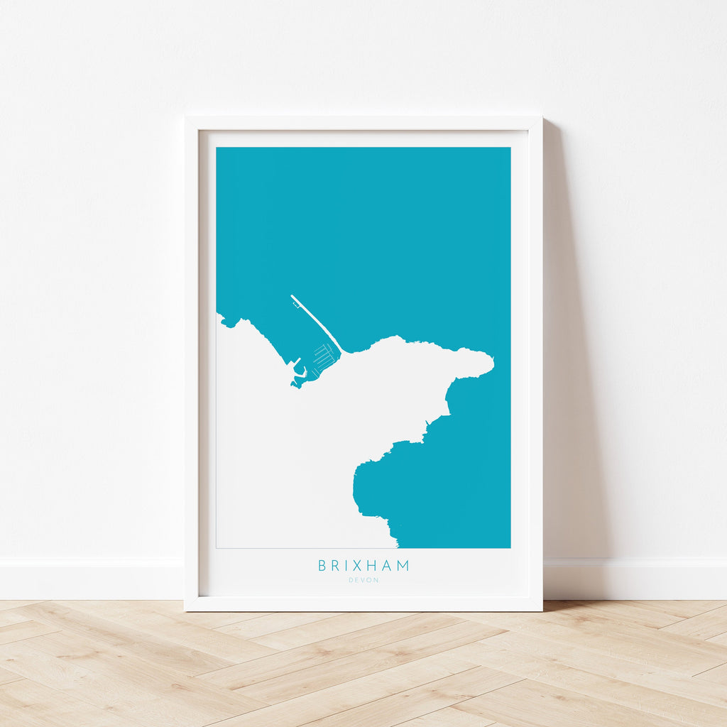 Brixham Print - Devon Map, Brixham Harbour Poster, English Riviera Art, Berry Head, Devon Coast, Brixham Travel Print, South Devon