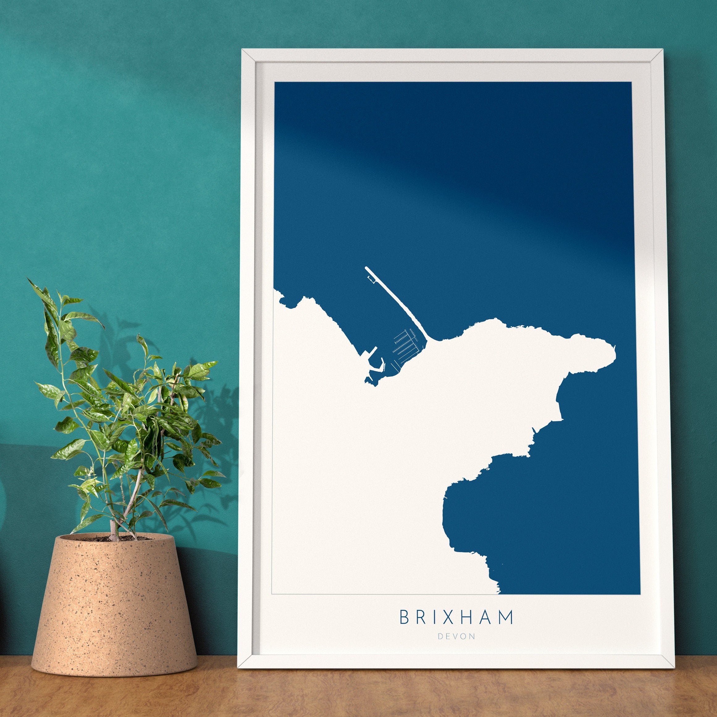 Brixham Print - Devon Map, Brixham Harbour Poster, English Riviera Art, Berry Head, Devon Coast, Brixham Travel Print, South Devon