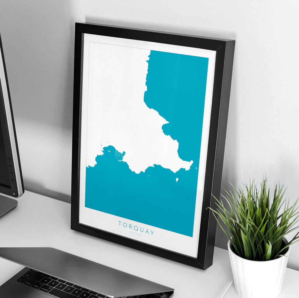 Torquay Print - Devon Map, Torbay Poster, English Riviera Art, Devon Coast, Torquay Travel Print, South Devon