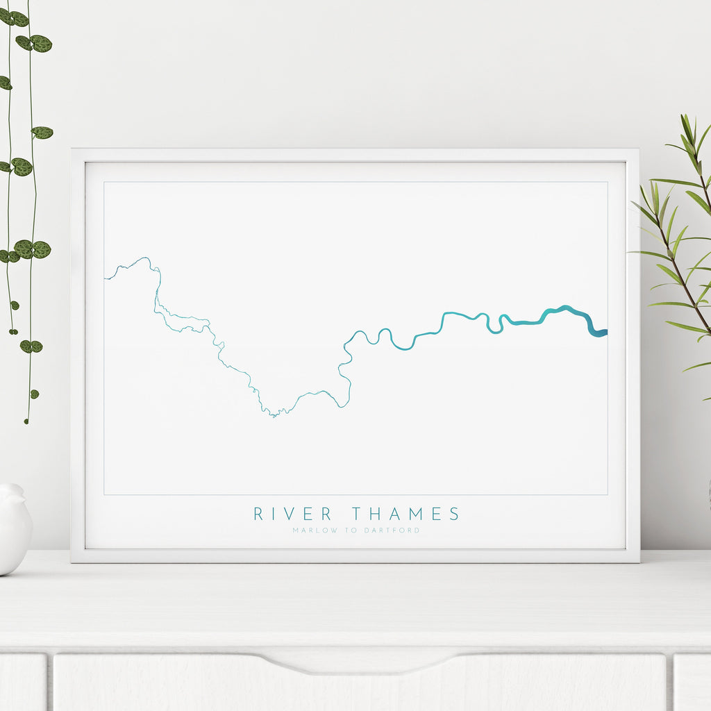 River Thames Print - Marlow to Dartford, Thames Path Art, London Map, The River Thames Print, Richmond, Windsor, Slough, West London