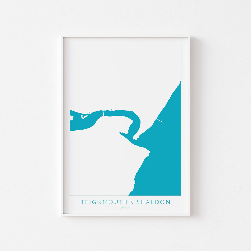 Teignmouth & Shaldon Print - Devon Map, River Teign Print, Teignmouth Travel Poster, Shaldon Beach Print, Devon Coast, South Devon