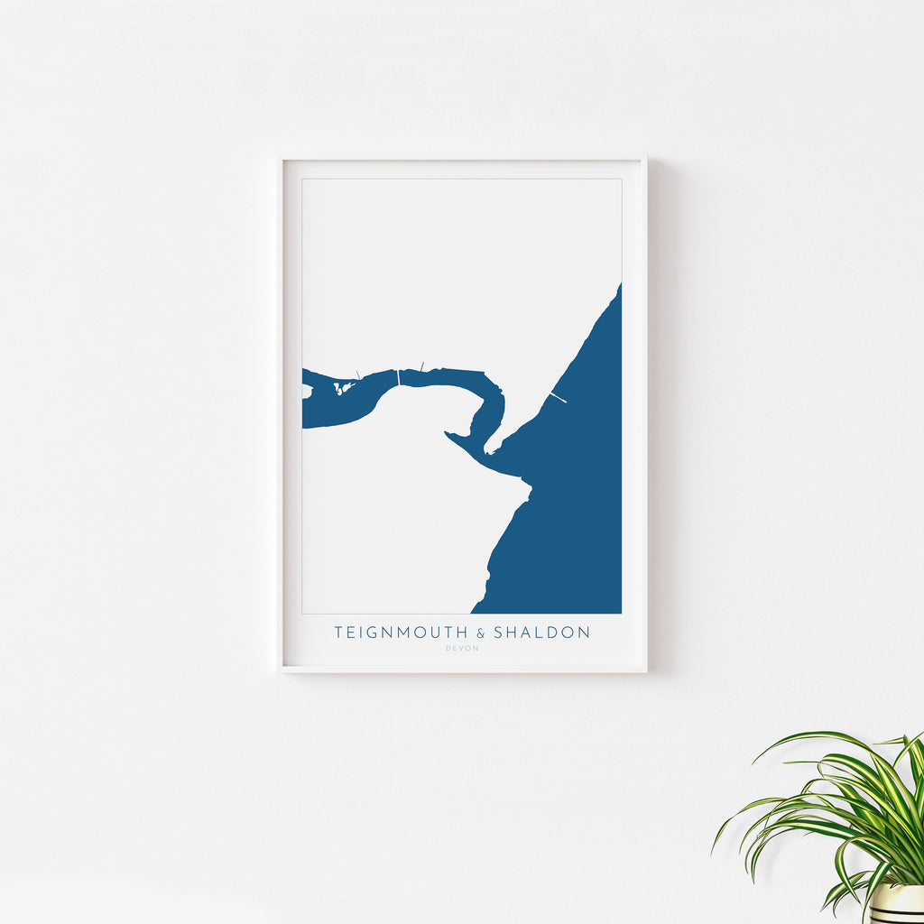 Teignmouth & Shaldon Print - Devon Map, River Teign Print, Teignmouth Travel Poster, Shaldon Beach Print, Devon Coast, South Devon