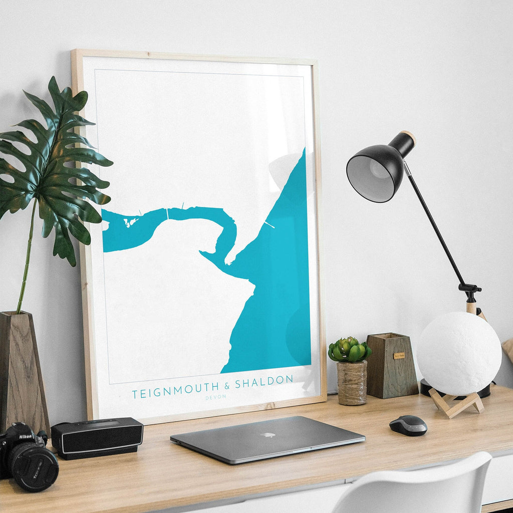 Teignmouth & Shaldon Print - Devon Map, River Teign Print, Teignmouth Travel Poster, Shaldon Beach Print, Devon Coast, South Devon