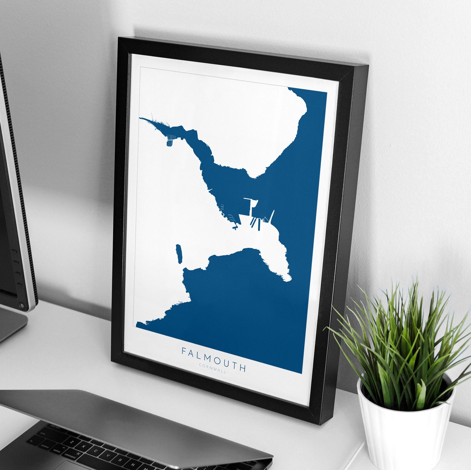 Falmouth Print - Cornwall Map, Falmouth Travel Poster, River Fal, South Cornwall, Cornish Coast Print, Nautical Home Decor