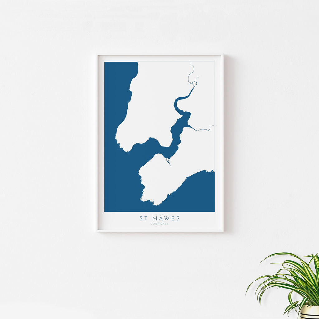 St Mawes Print - Cornwall Map, St Mawes Travel Poster, Fal Estuary, Roseland Peninsula, South Cornwall, Cornish Coast Print
