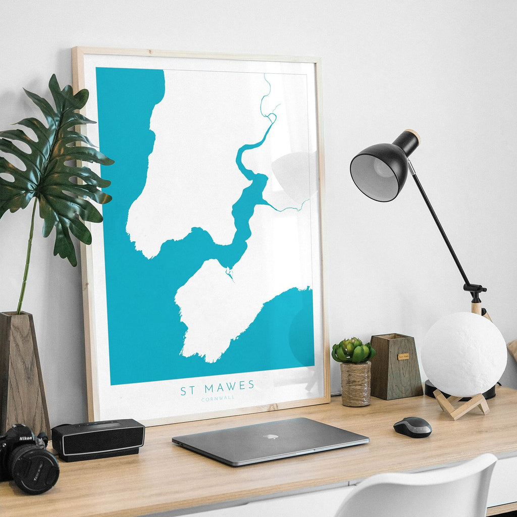 St Mawes Print - Cornwall Map, St Mawes Travel Poster, Fal Estuary, Roseland Peninsula, South Cornwall, Cornish Coast Print