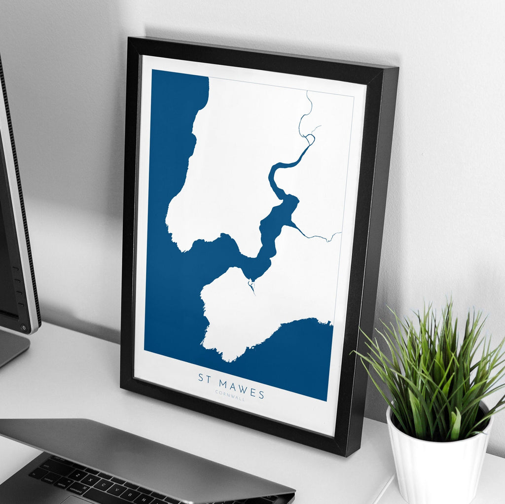 St Mawes Print - Cornwall Map, St Mawes Travel Poster, Fal Estuary, Roseland Peninsula, South Cornwall, Cornish Coast Print