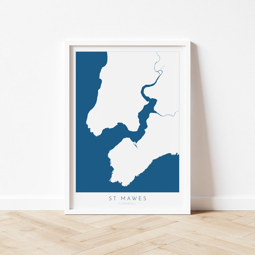 St Mawes Print - Cornwall Map, St Mawes Travel Poster, Fal Estuary, Roseland Peninsula, South Cornwall, Cornish Coast Print