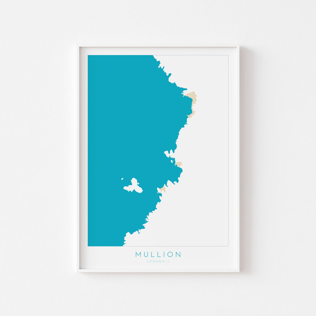 Mullion Cove Print - Cornwall Map, The Lizard Peninsula, Mullion Travel Print, Cornwall Art, South Cornwall, Cornish Coast Print