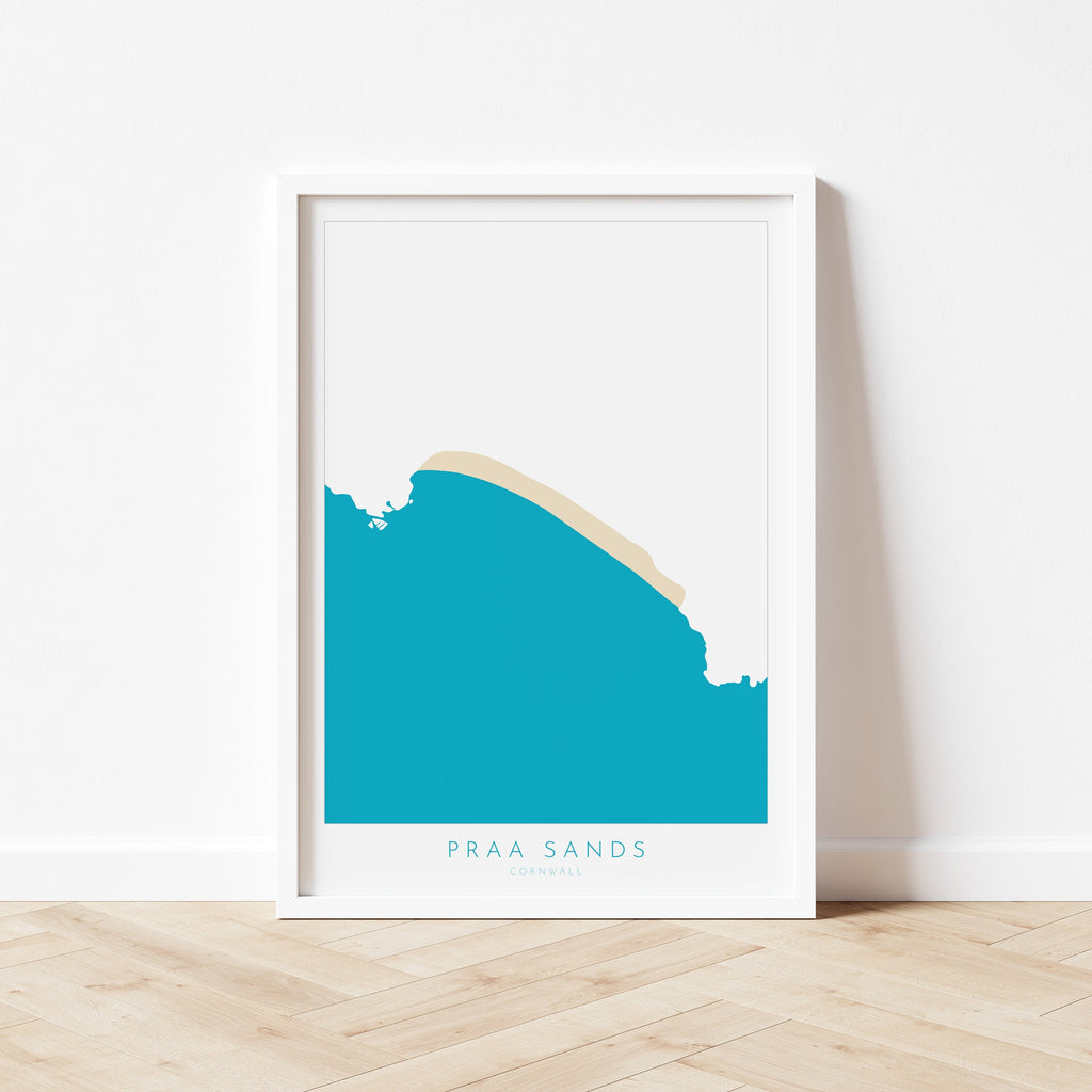 Praa Sands Print - Cornwall Map, Praa Sands Beach, Cornwall Travel Print, Cornwall Beach Art, Cornish Coast Print, Surf Art