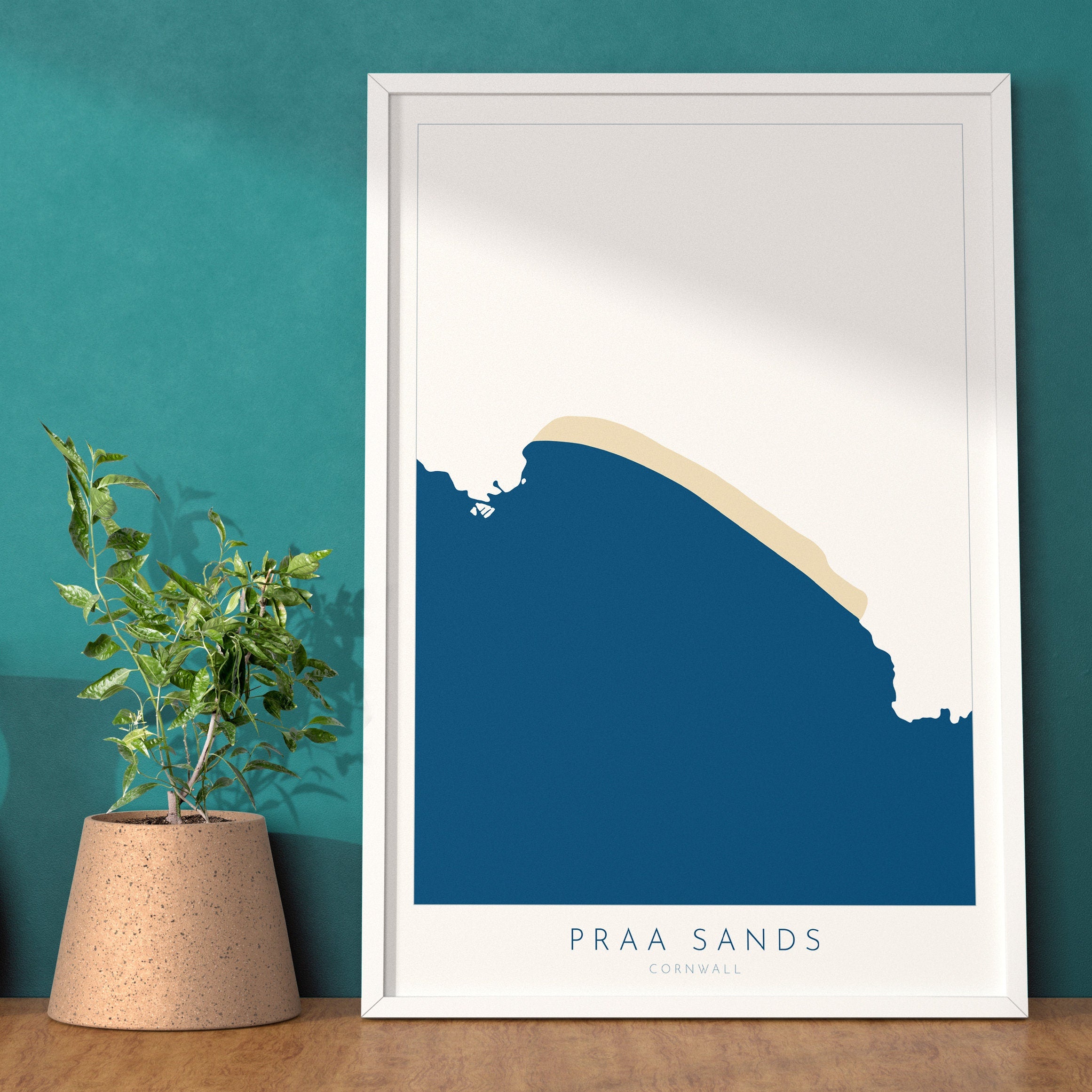 Praa Sands Print - Cornwall Map, Praa Sands Beach, Cornwall Travel Print, Cornwall Beach Art, Cornish Coast Print, Surf Art