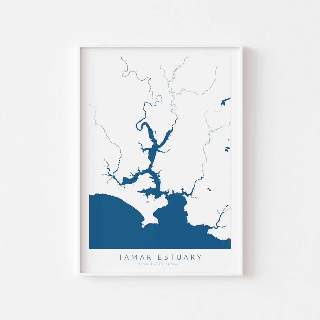 The Tamar Estuary Print, Devon Art, Plymouth Art, Map Art, Cornwall Art, River Tamar Art