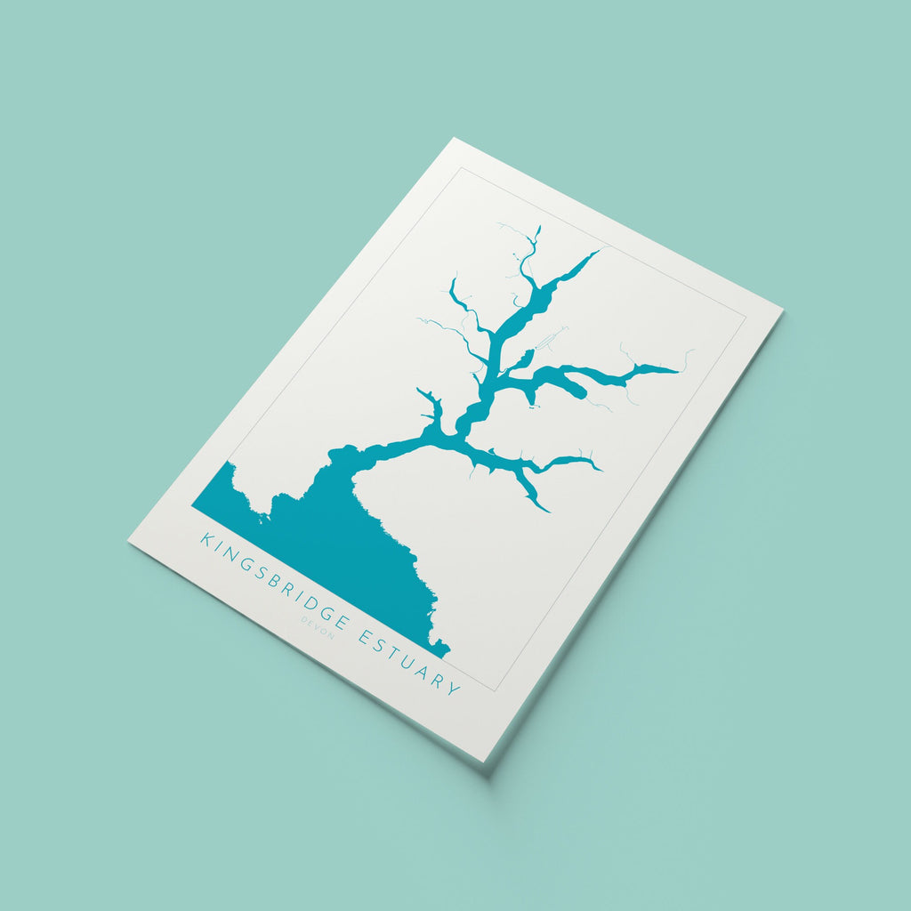 The Kingsbridge Estuary Print, Salcombe Map, Devon Art, Salcombe Art, Map Art, Devon Map, Salcombe Estuary