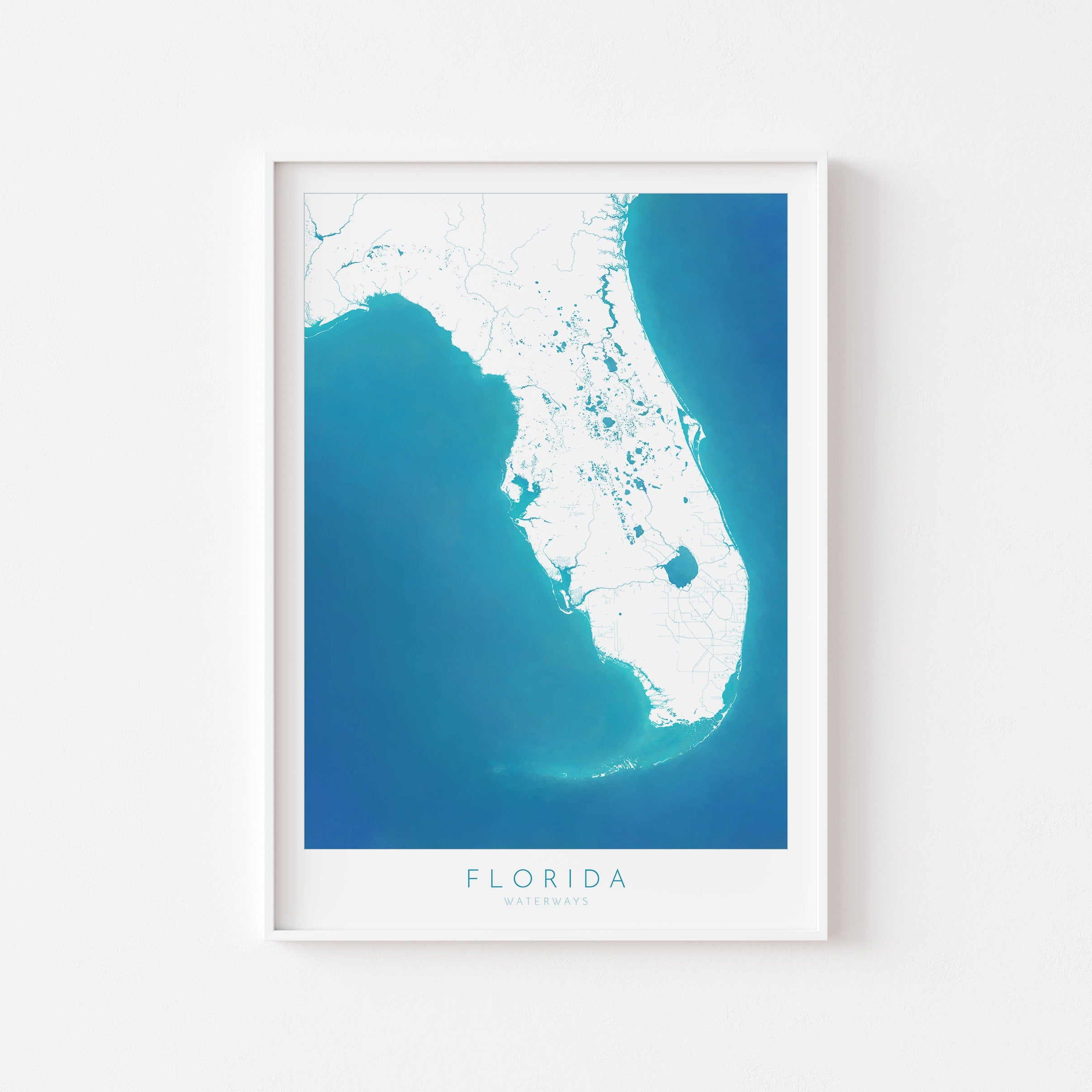 Florida Map Art - Map of Florida Coast and Rivers