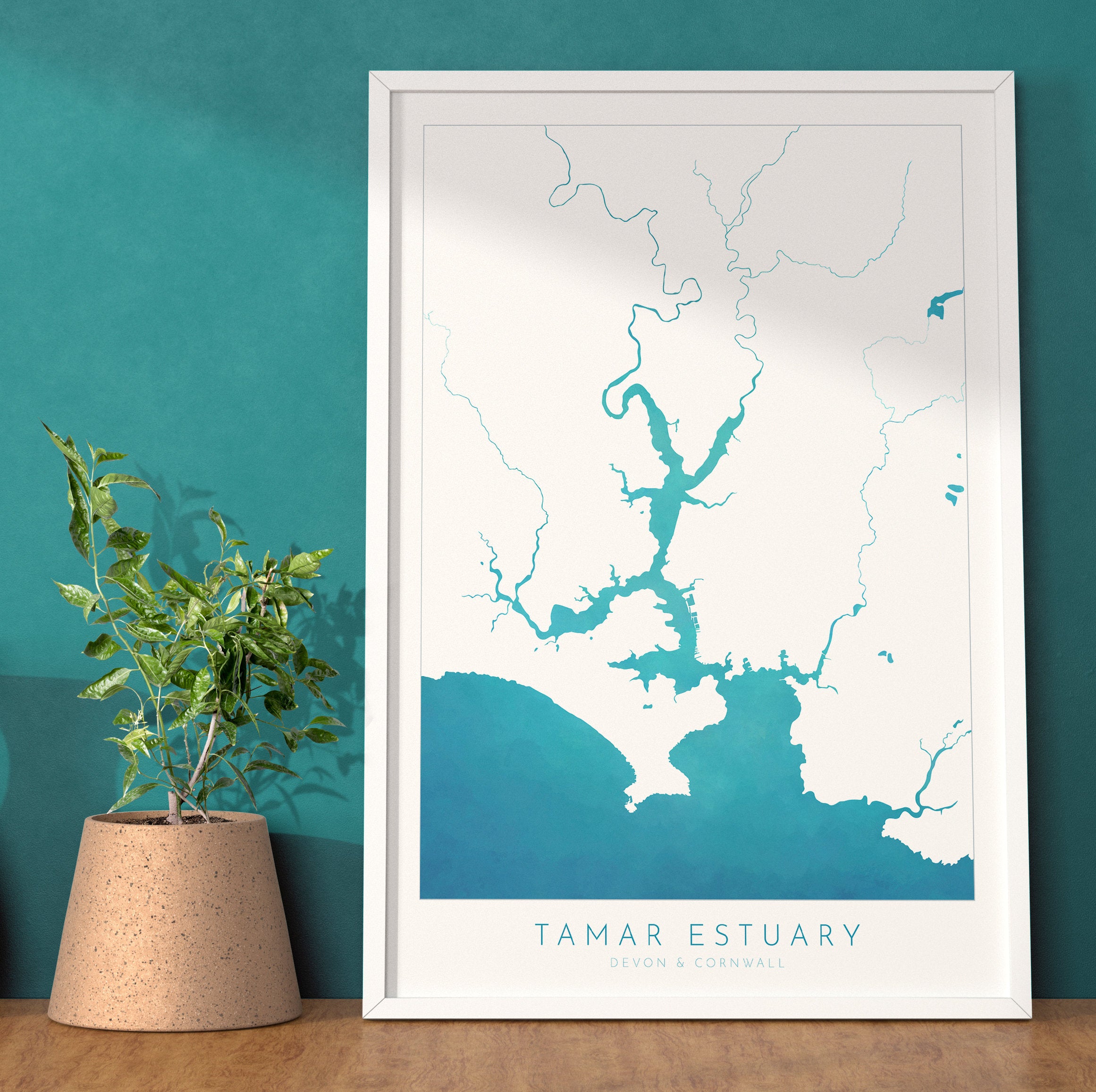 The Tamar Estuary Print, Devon Art, Plymouth Art, Map Art, Cornwall Art, River Tamar Art