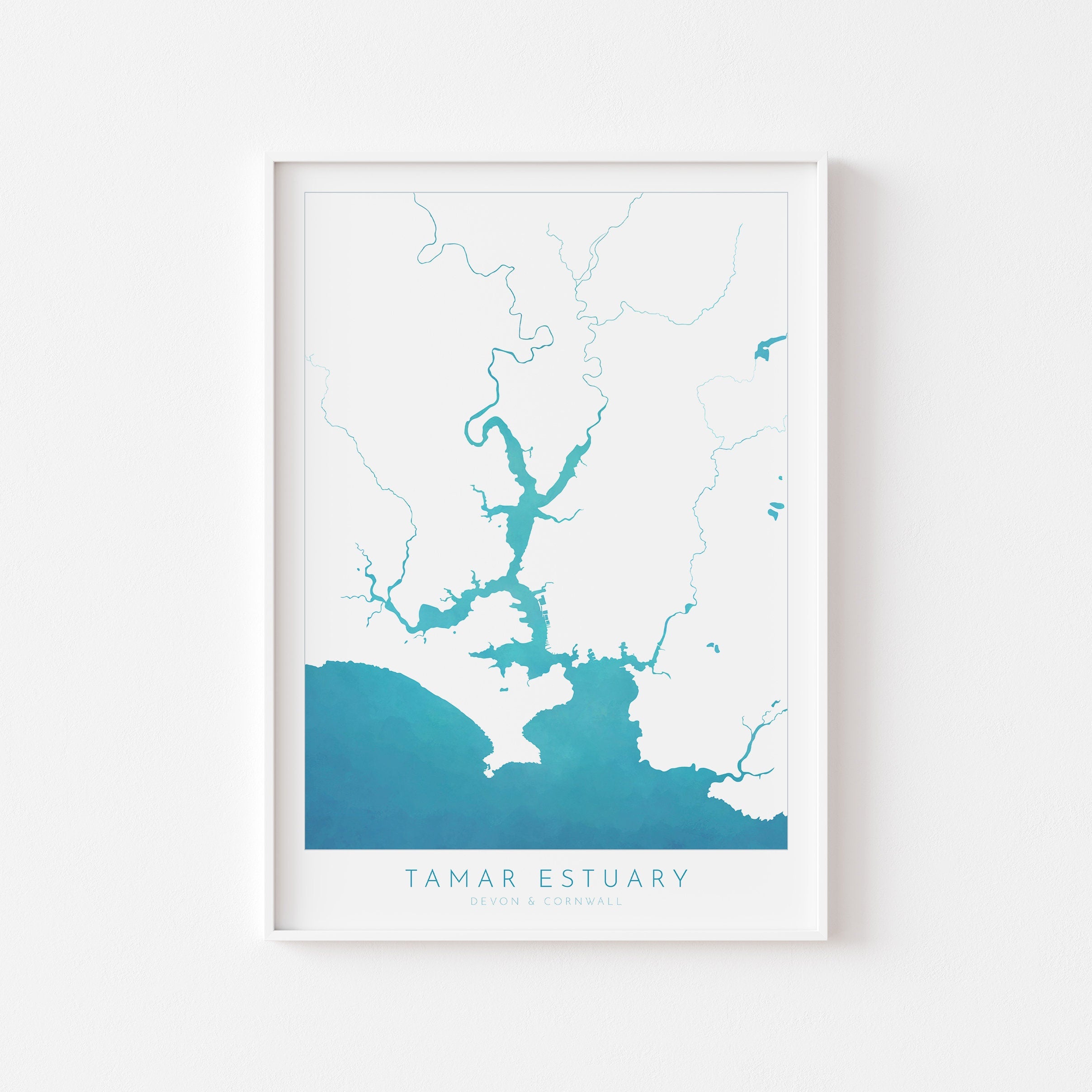 The Tamar Estuary Print, Devon Art, Plymouth Art, Map Art, Cornwall Art, River Tamar Art