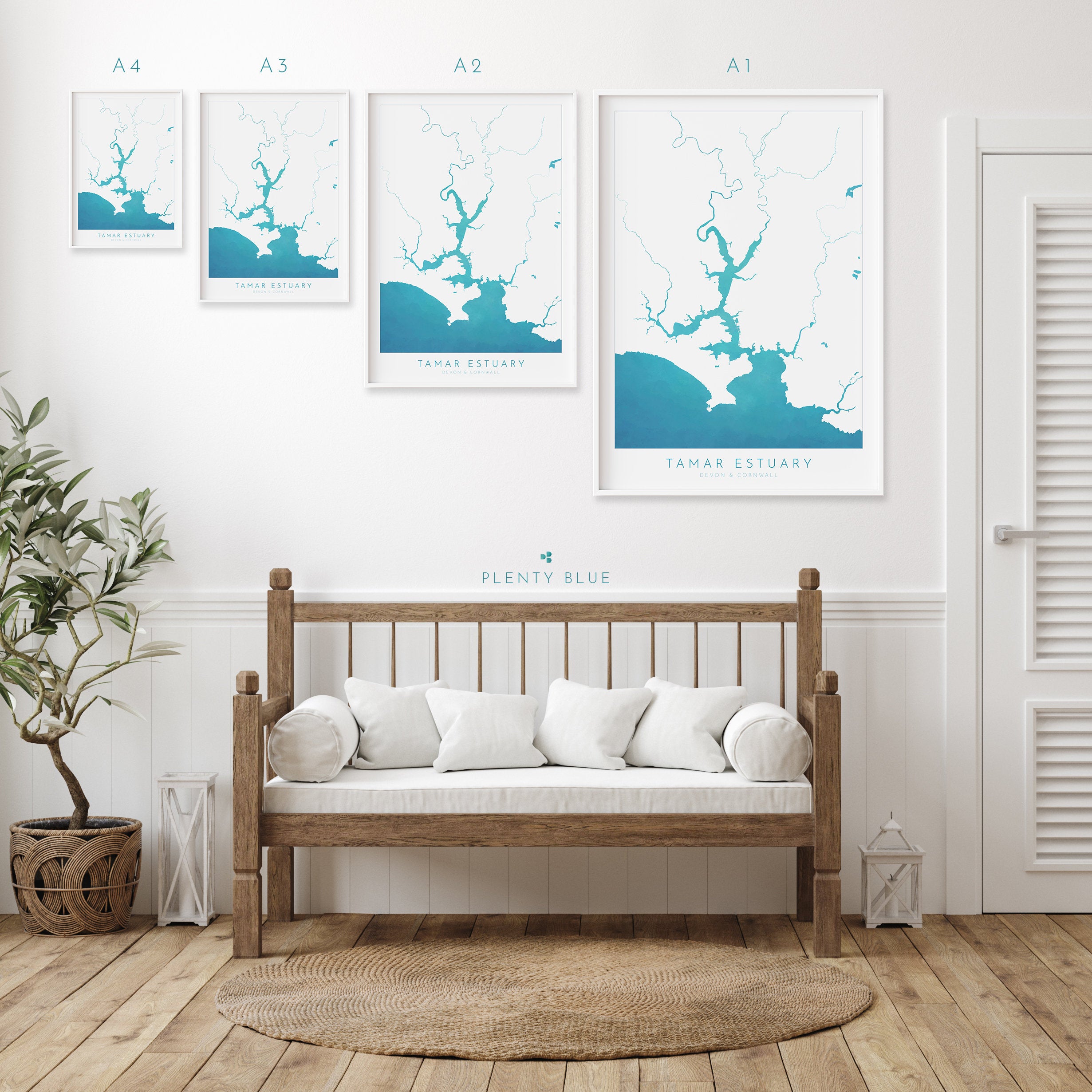 The Tamar Estuary Print, Devon Art, Plymouth Art, Map Art, Cornwall Art, River Tamar Art