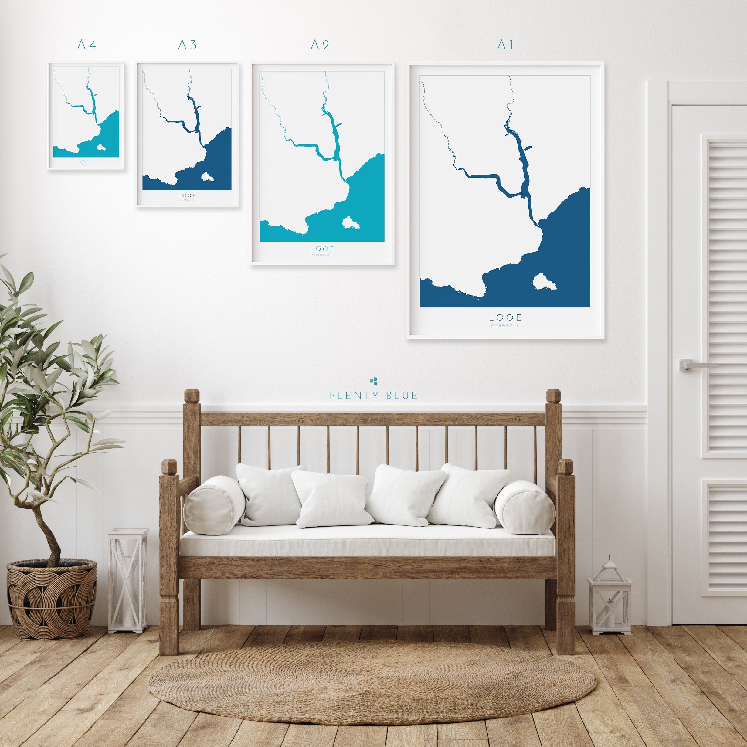 Looe Print - Cornwall Map, Looe Travel Poster, Looe River, South Cornwall, Cornish Coast Print, Nautical Home Decor