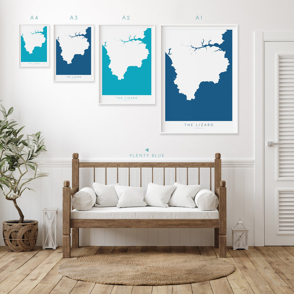 Lizard Peninsula Print - Cornwall Map, Helford River Travel Poster, Cornwall Art, The Lizard Peninsula, South Cornwall, Cornish Coast Print