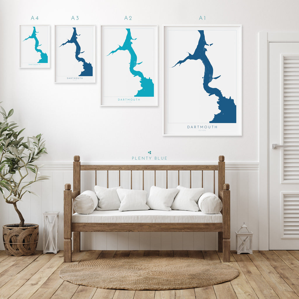 Dartmouth Print - River Dart Map, Devon Art, South West Coast, Dartmouth Travel Print, Kingswear Poster, South Devon Print, UK