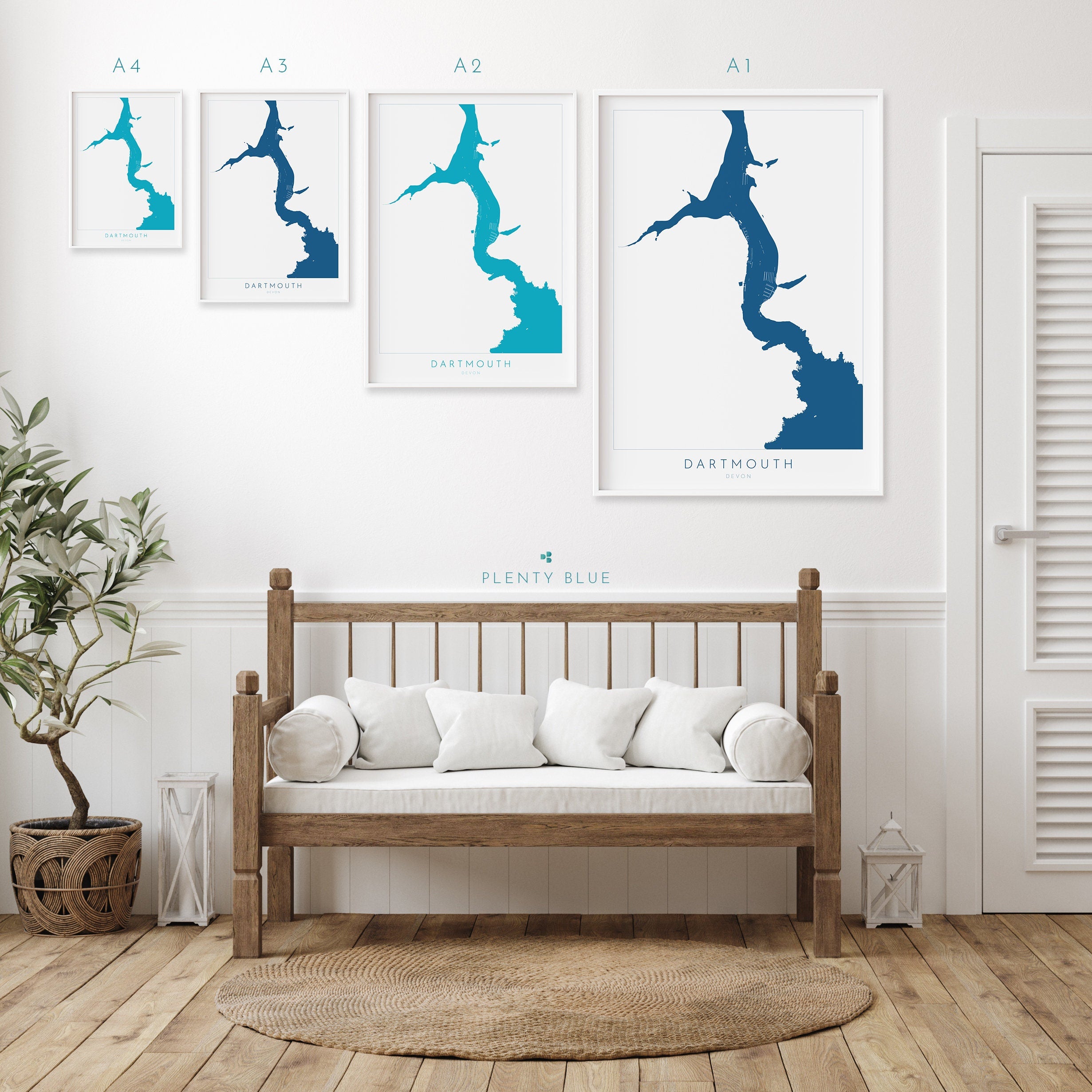 Dartmouth Print - River Dart Map, Devon Art, South West Coast, Dartmouth Travel Print, Kingswear Poster, South Devon Print, UK