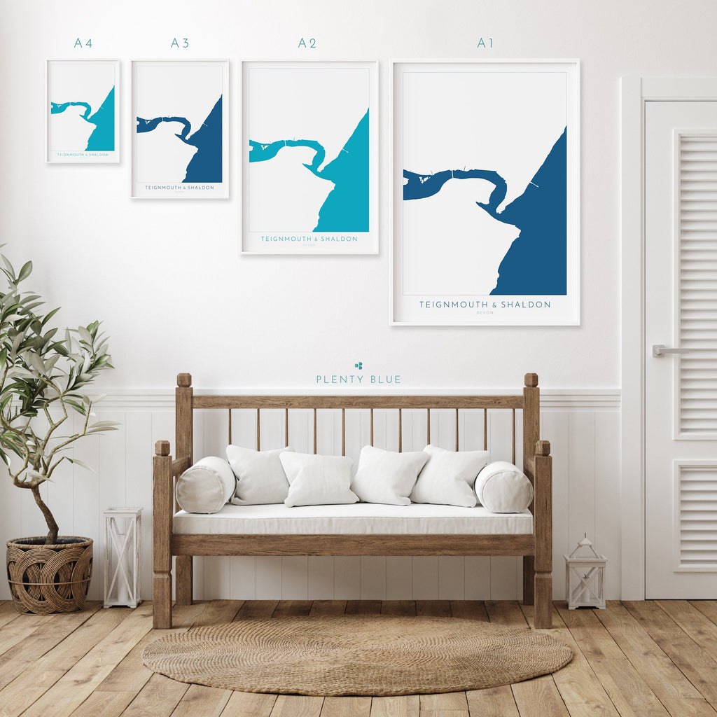 Teignmouth & Shaldon Print - Devon Map, River Teign Print, Teignmouth Travel Poster, Shaldon Beach Print, Devon Coast, South Devon