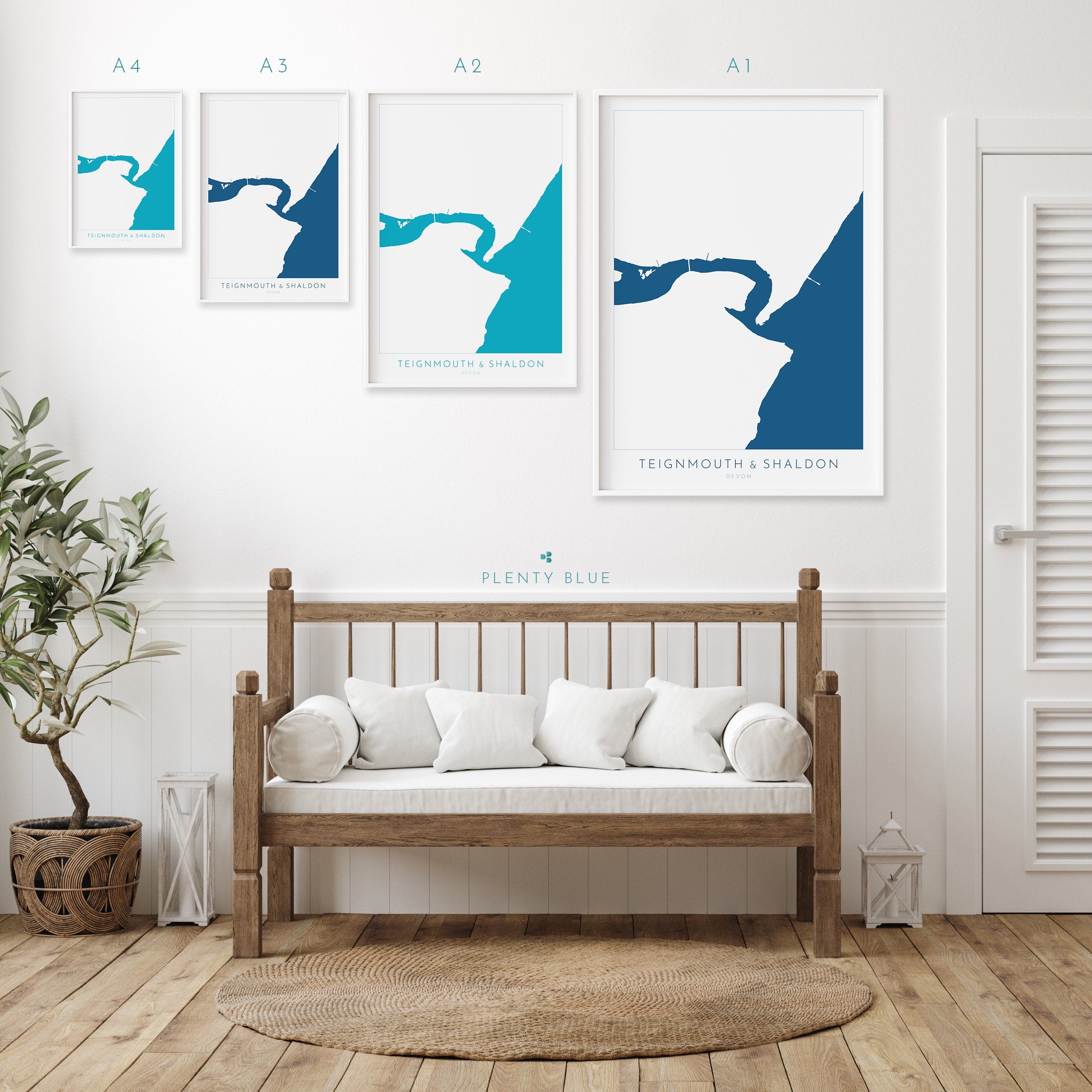 Teignmouth & Shaldon Print - Devon Map, River Teign Print, Teignmouth Travel Poster, Shaldon Beach Print, Devon Coast, South Devon